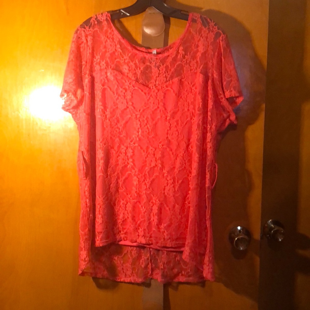 Discrete sweetheart lace shirt with belt 1X